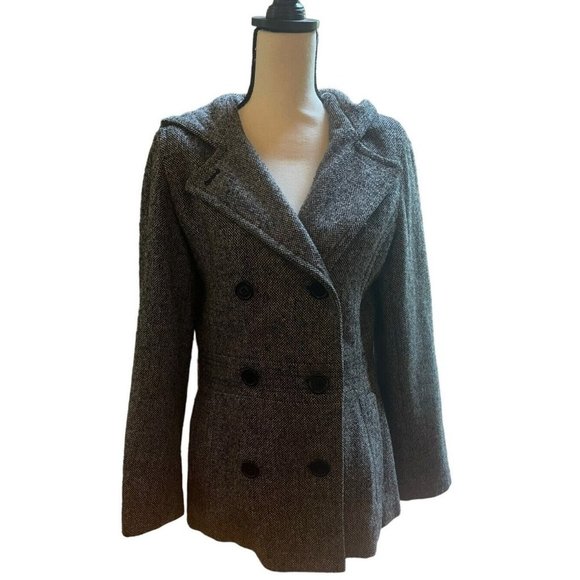 Woman's Esprit Black and White Houndstooth Wool Blend Pea Coat Size Medium - Picture 1 of 7